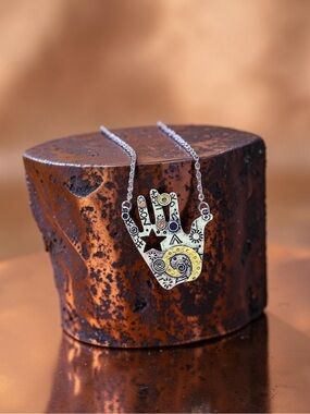 Steampunk Silver and Gold hand tooled Necklace